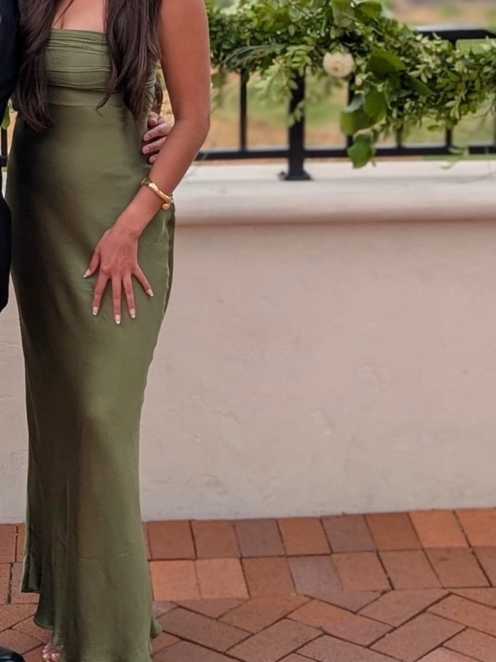 Strapless Satin Maxi Olive Dress - Picture 4 of 4